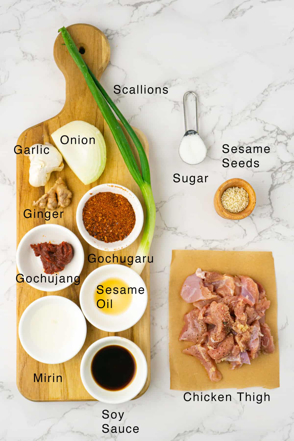 Ingredients for the spicy chicken bulgogi laid out on the table.