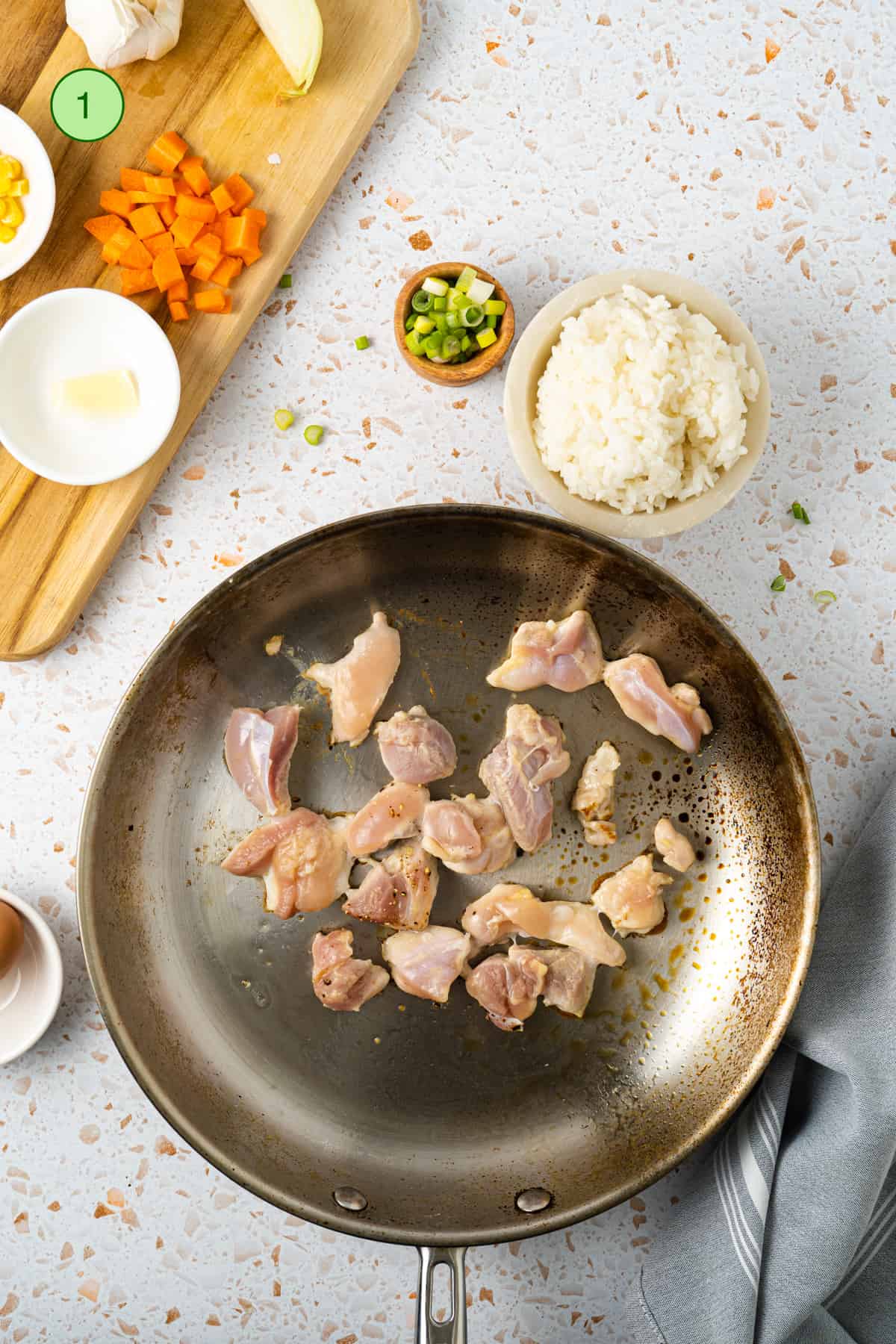 Cook the chicken in a skillet.