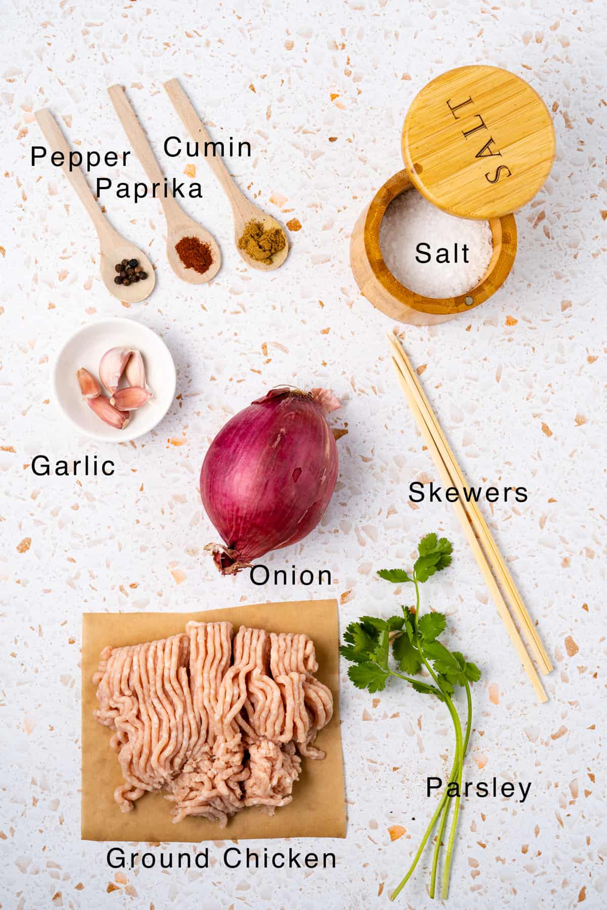 Ingredients for the chicken kafta laid out on the table.