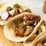 Closeup shot of teriyaki chicken taco.