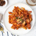 Chicken arrabiata with penne.